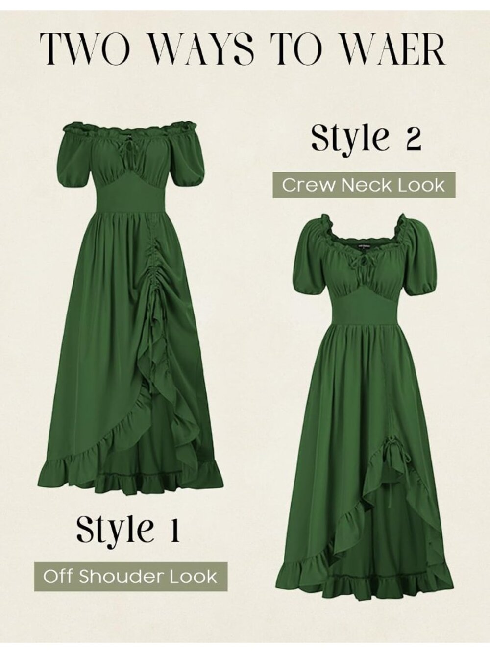 Women's Green Cottage Core Corset Ruffle With Pockets Costume Maxi Dress - Picture 3 of 6
